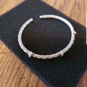 Sterling silver woven mesh cuff bracelet with CZ
